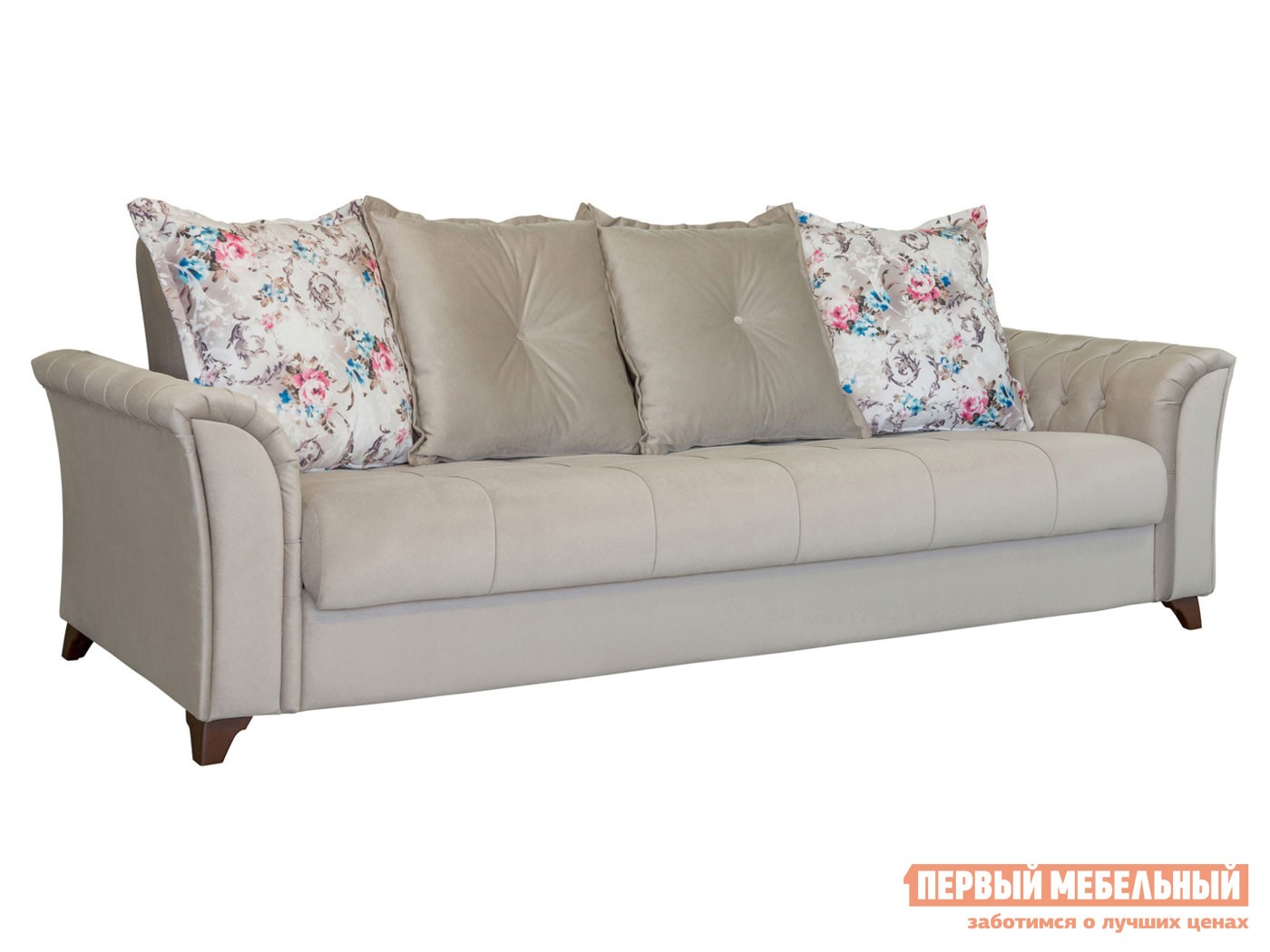 Прямой диван  Ирис Светло-серый / Розы, велюр