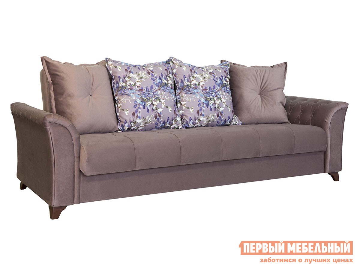 Прямой диван  Ирис Серо-сиреневый / Цветы, велюр