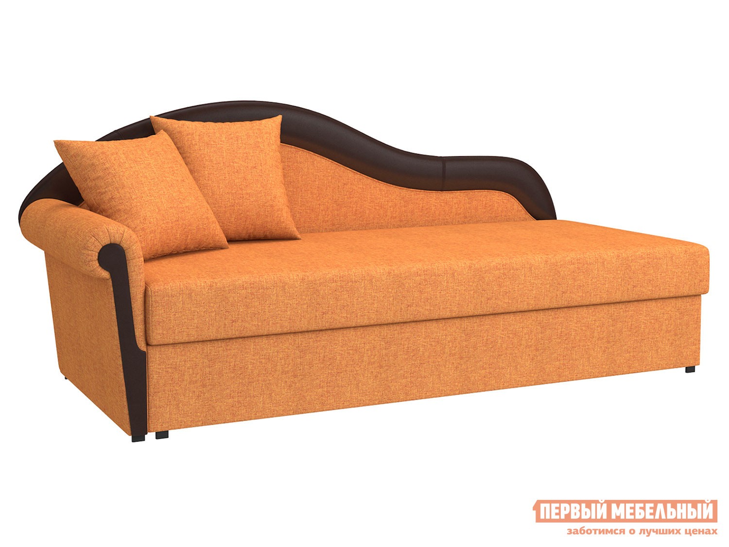 Прямой диван  Вентура Терракота, рогожка / Коричневый, иск. кожа, Левая