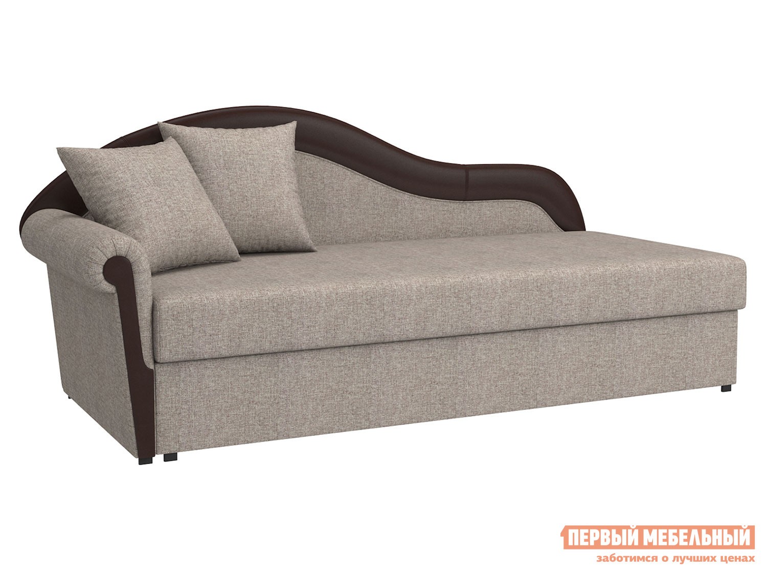 Прямой диван  Вентура Серо-бежевый, рогожка / Коричневый, иск. кожа, Левая