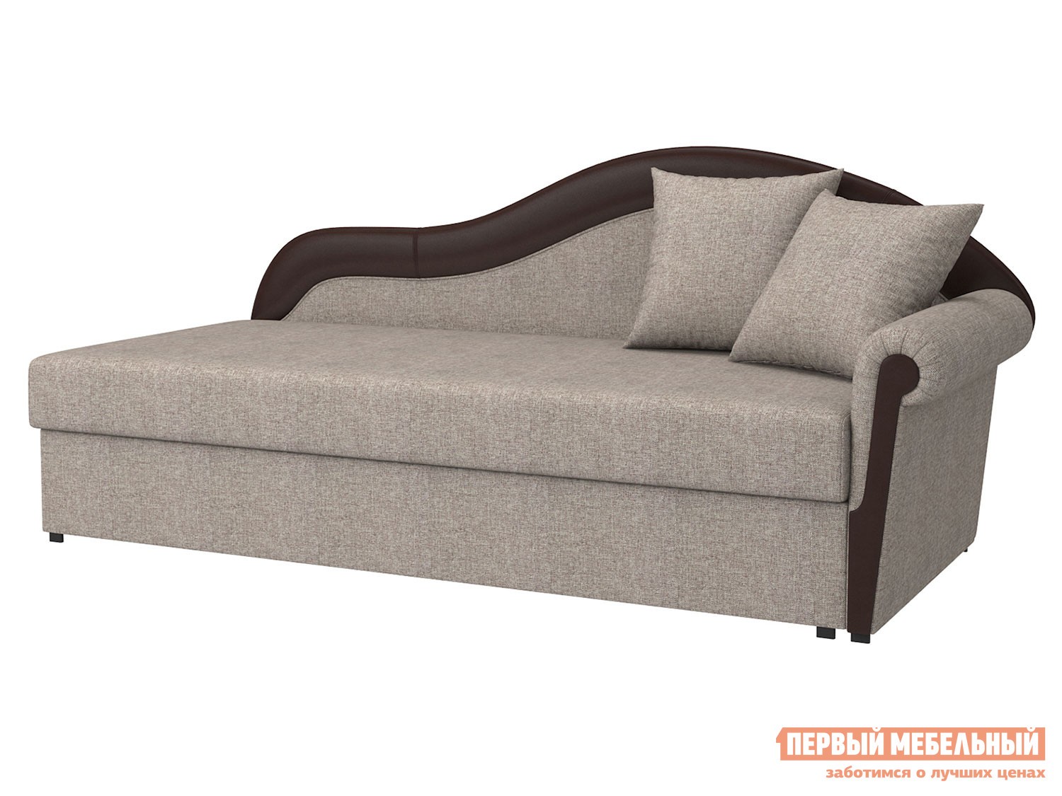 Прямой диван  Вентура Серо-бежевый, рогожка / Коричневый, иск. кожа, Правая