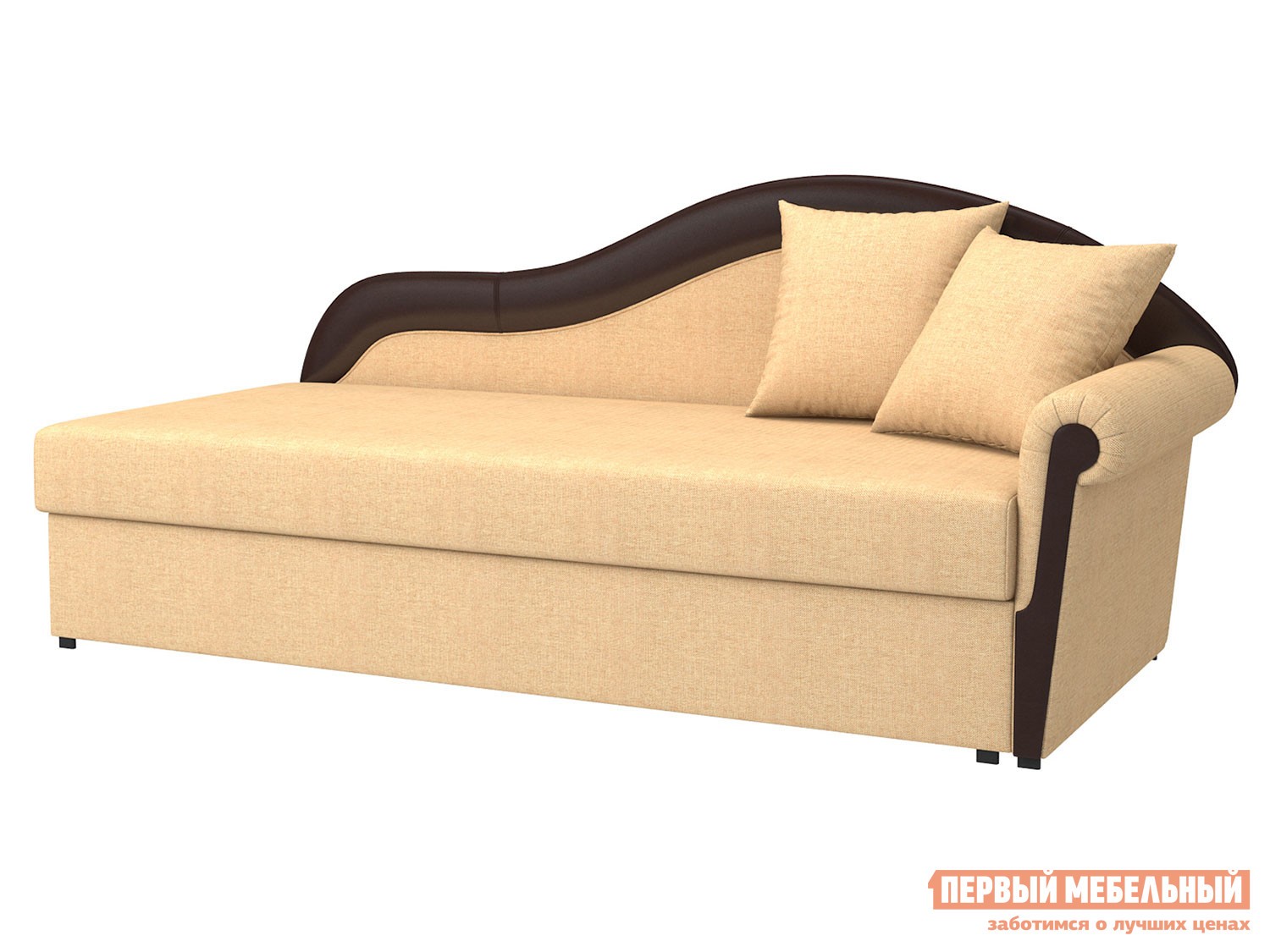 Прямой диван  Вентура Песочный, рогожка / Коричневый, иск. кожа, Правая