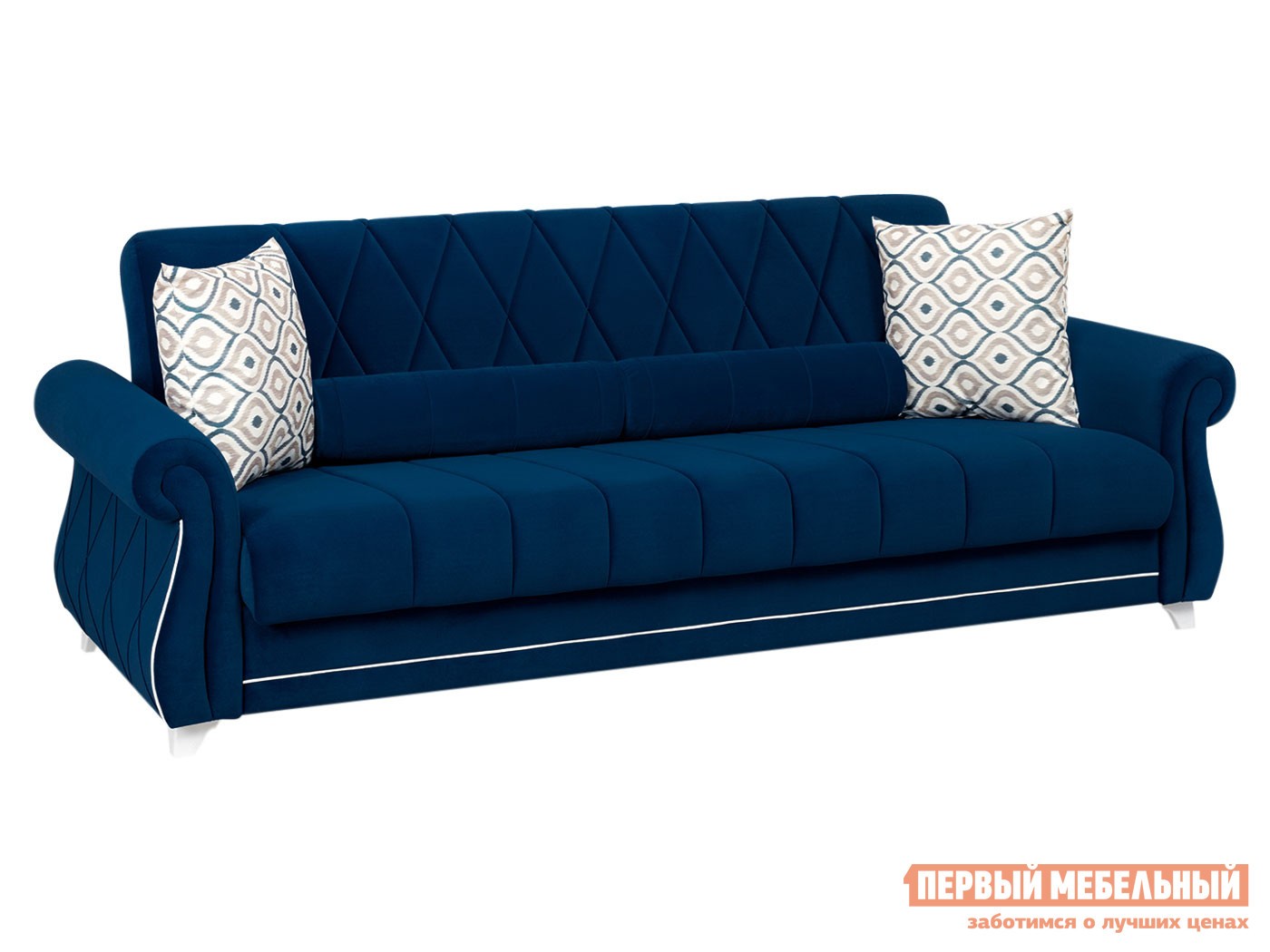 Прямой диван  Роуз Синий / Геометрия, велюр