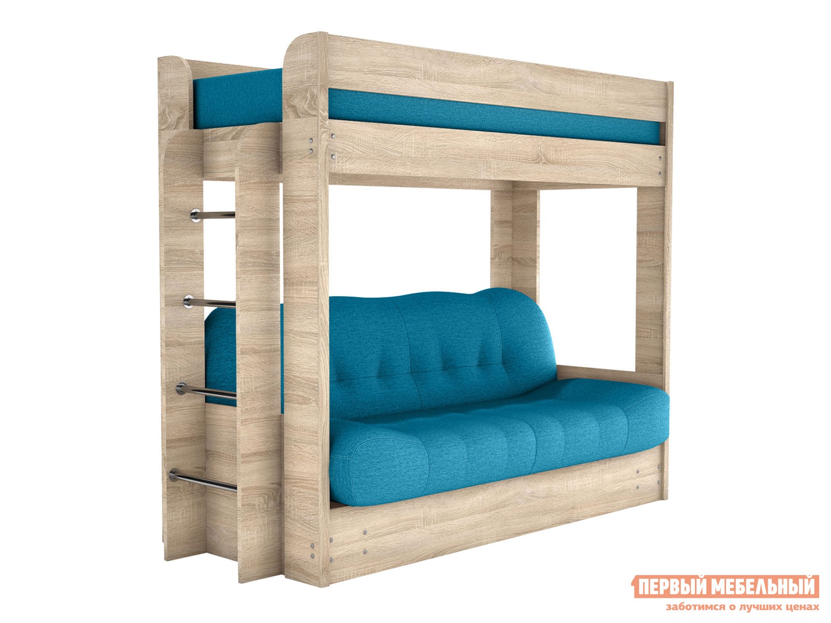 Прямой диван  Твинс Дуб Сонома / Бирюза, рогожка