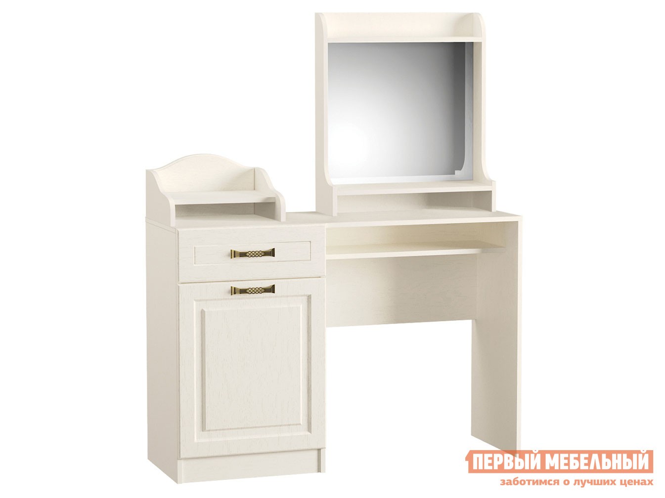 Туалетный столик  Ливерпуль Ясень Ваниль / Белый, С зеркалом и подставкой