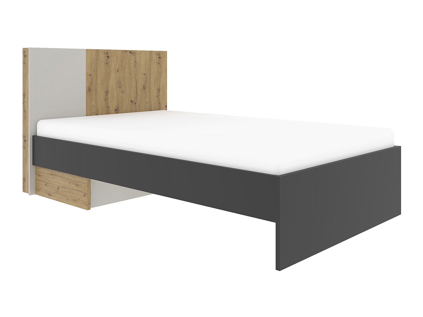 Детская кровать  Кубо Без блока питания, Дуб Артизан / Черный матовый / Холодный серый, 120х200 см, Без ящика
