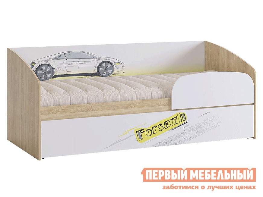 Детская кровать  Форсаж Дуб Сонома / Белый, С бортиком