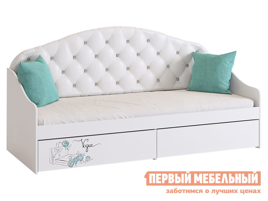 Детская кровать  Гламур Белый / Белый глянец, Без бортика