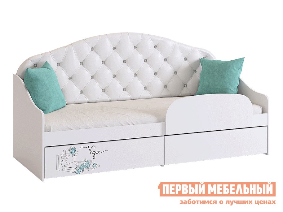 Детская кровать  Гламур Белый / Белый глянец, С бортиком