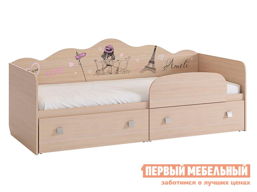 Детская кровать  Амели Дуб Млечный, С бортиком