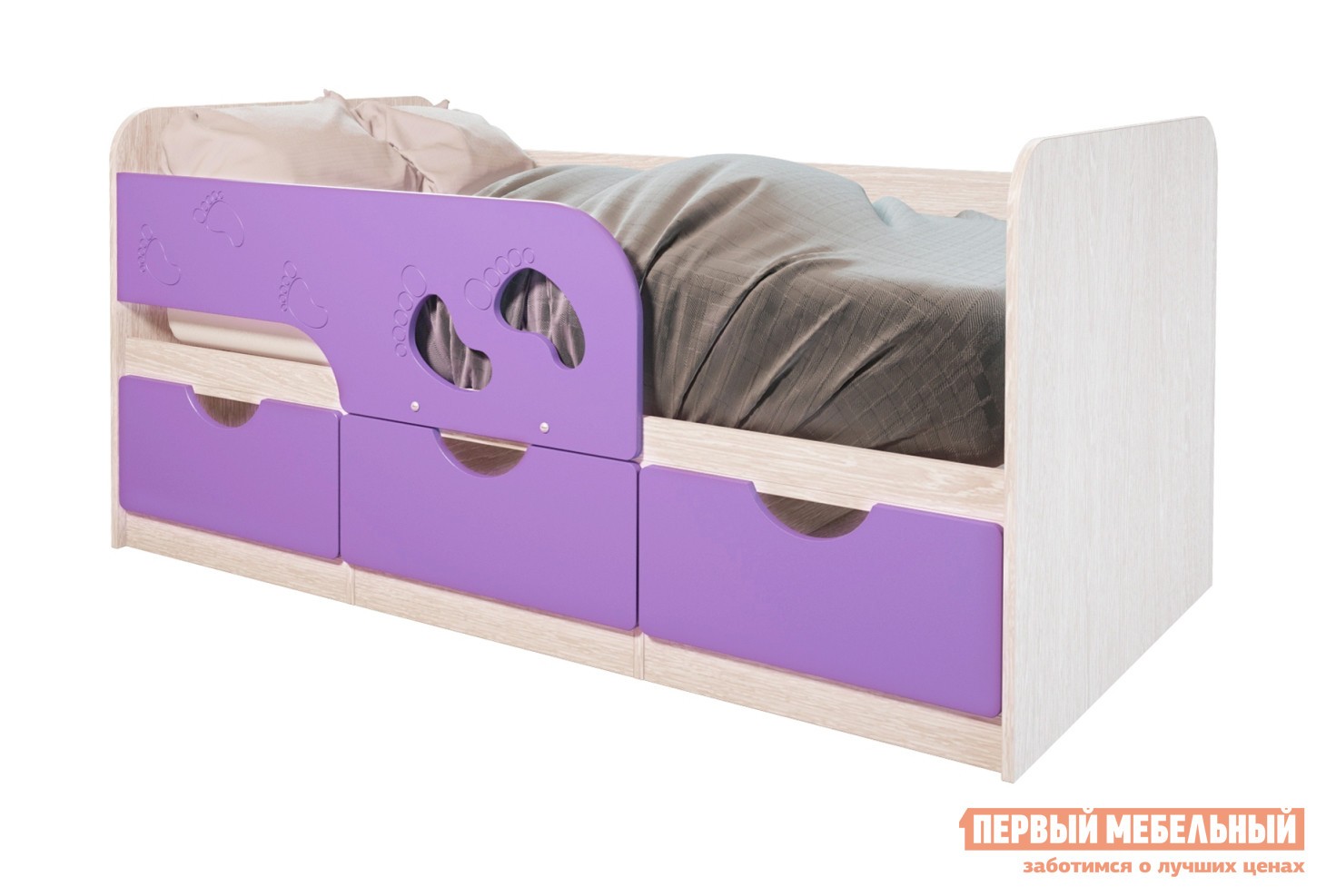 Детская кровать  Лего 1 Дуб Атланта / Лиловый сад