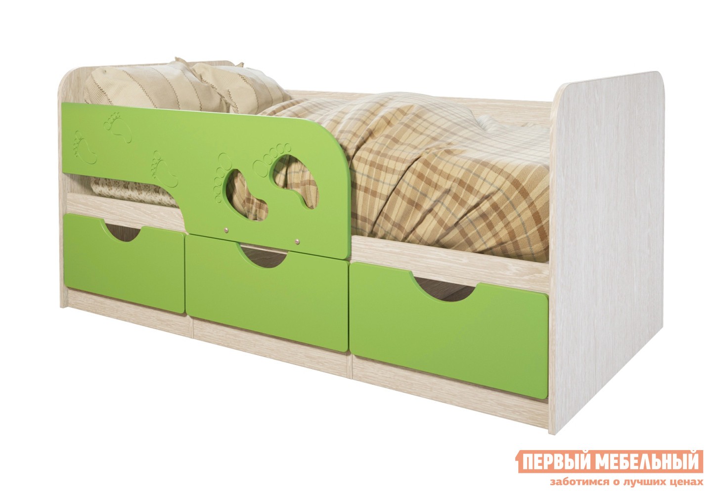 Детская кровать  Лего 1 Дуб Атланта / Лайм глянец