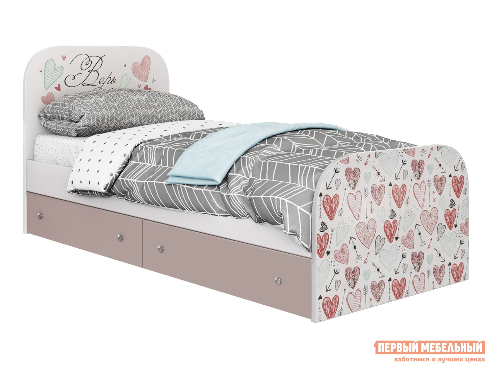 Детская кровать  Малибу Ясень белый / айскрим / фотопечать, новая