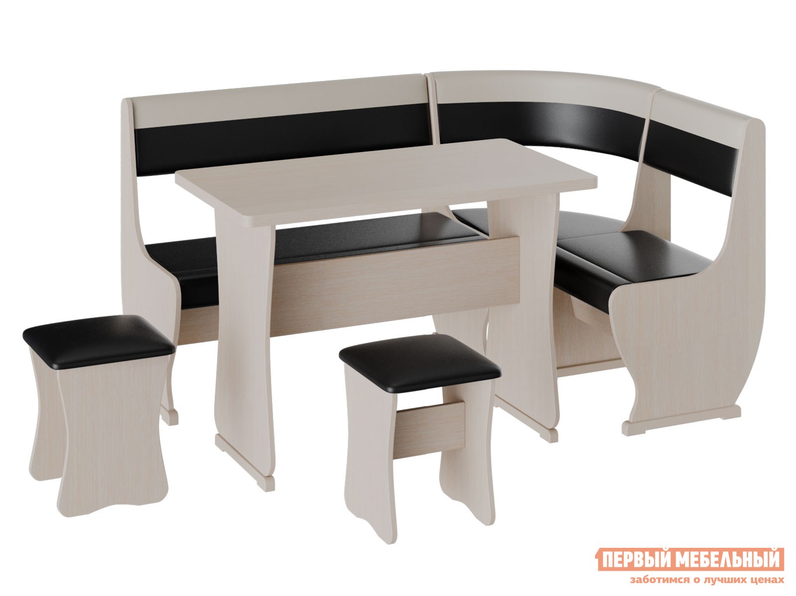 Кухонный уголок  Альянс 1 Дуб молочный / Шоколад, бежевый, кожзам, Большой