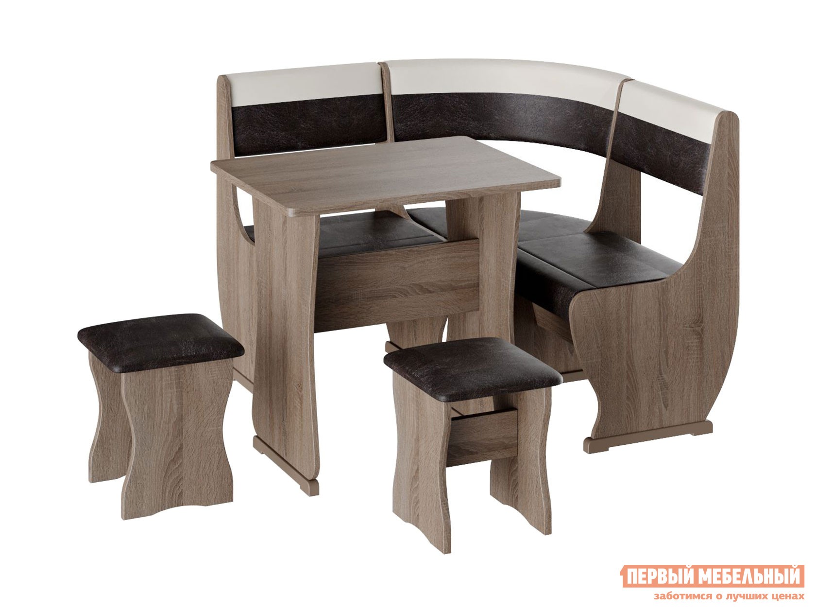 Кухонный уголок  Альянс 1 Дуб сонома трюфель / Шоколад, бежевый, кожзам, Малый