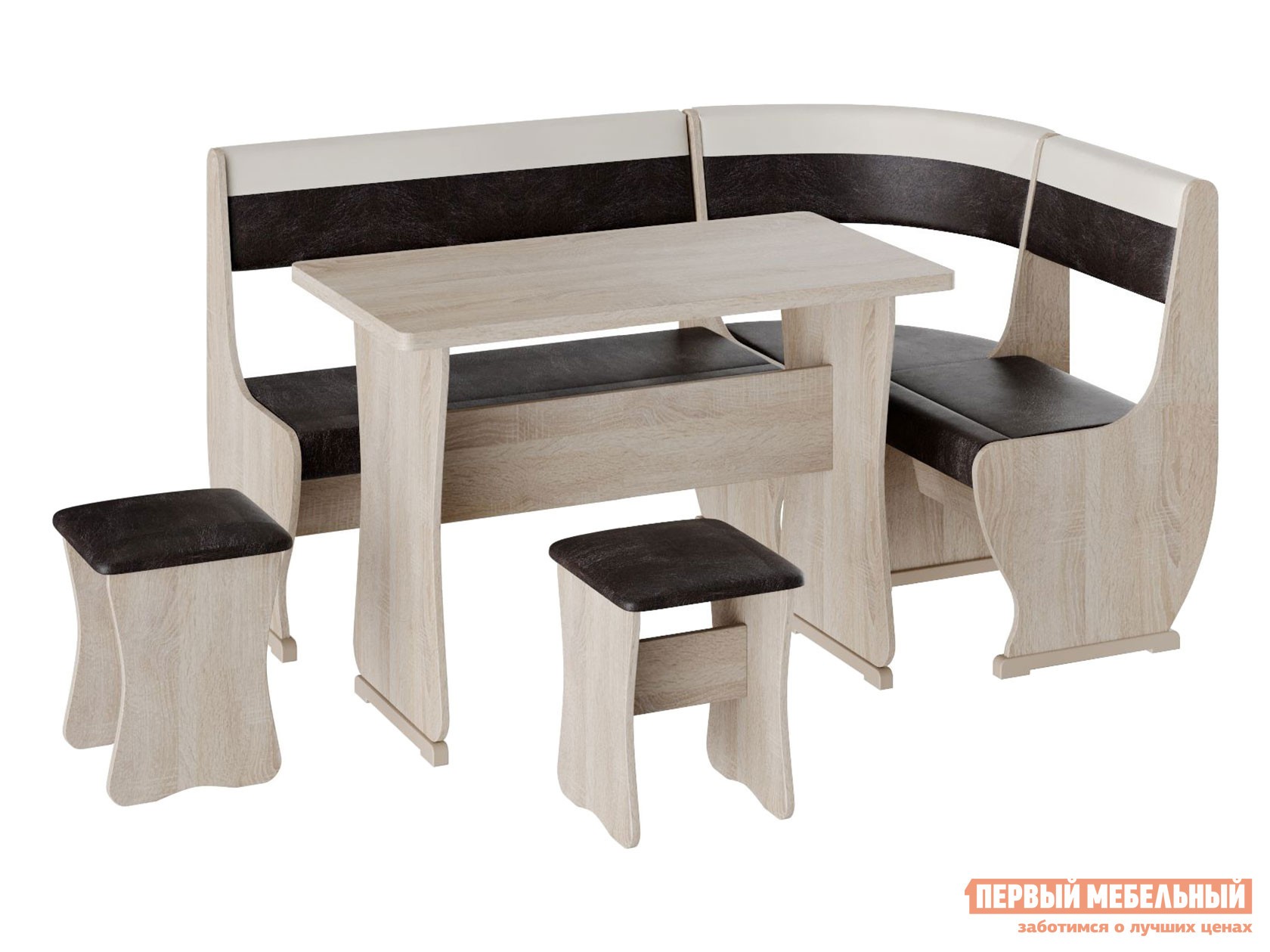 Кухонный уголок  Альянс 1 Дуб сонома / Шоколад, бежевый, кожзам, Большой