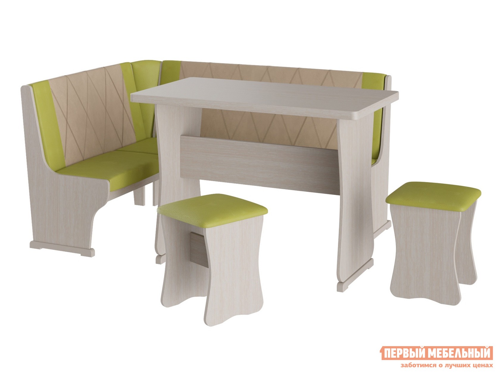 Кухонный уголок  Сити 2 Дуб молочный / Фисташка, бежевый, кожзам, Большой