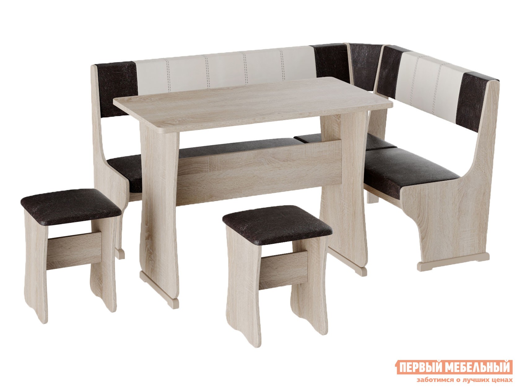 Кухонный уголок  Сити 1 Дуб сонома / Шоколад, бежевый, кожзам, Большой