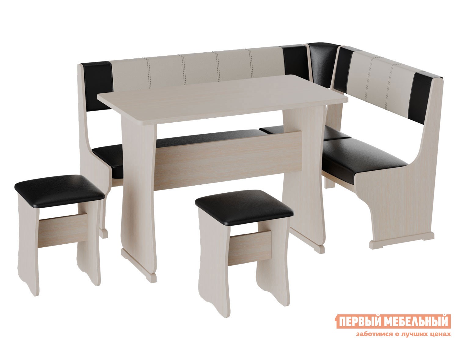 Кухонный уголок  Сити 1 Дуб / Крем, коричневый, кожзам, Большой