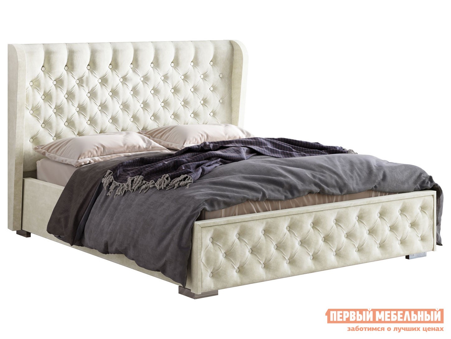 Двуспальная кровать  Франческа Люкс ПМ Крем, велюр, 160х200 см, С дном короба для белья