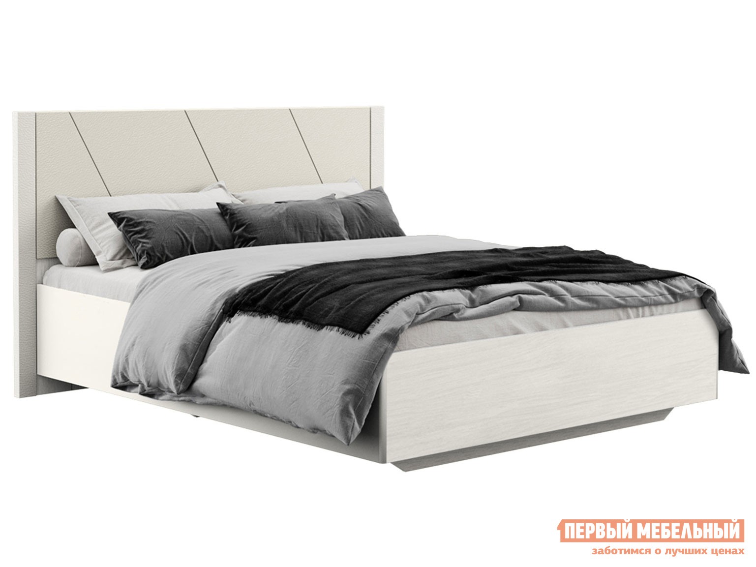 Двуспальная кровать  Суммит ПМ Меренга / Белый текстурный / Марика 124, экокожа, 160х200 см