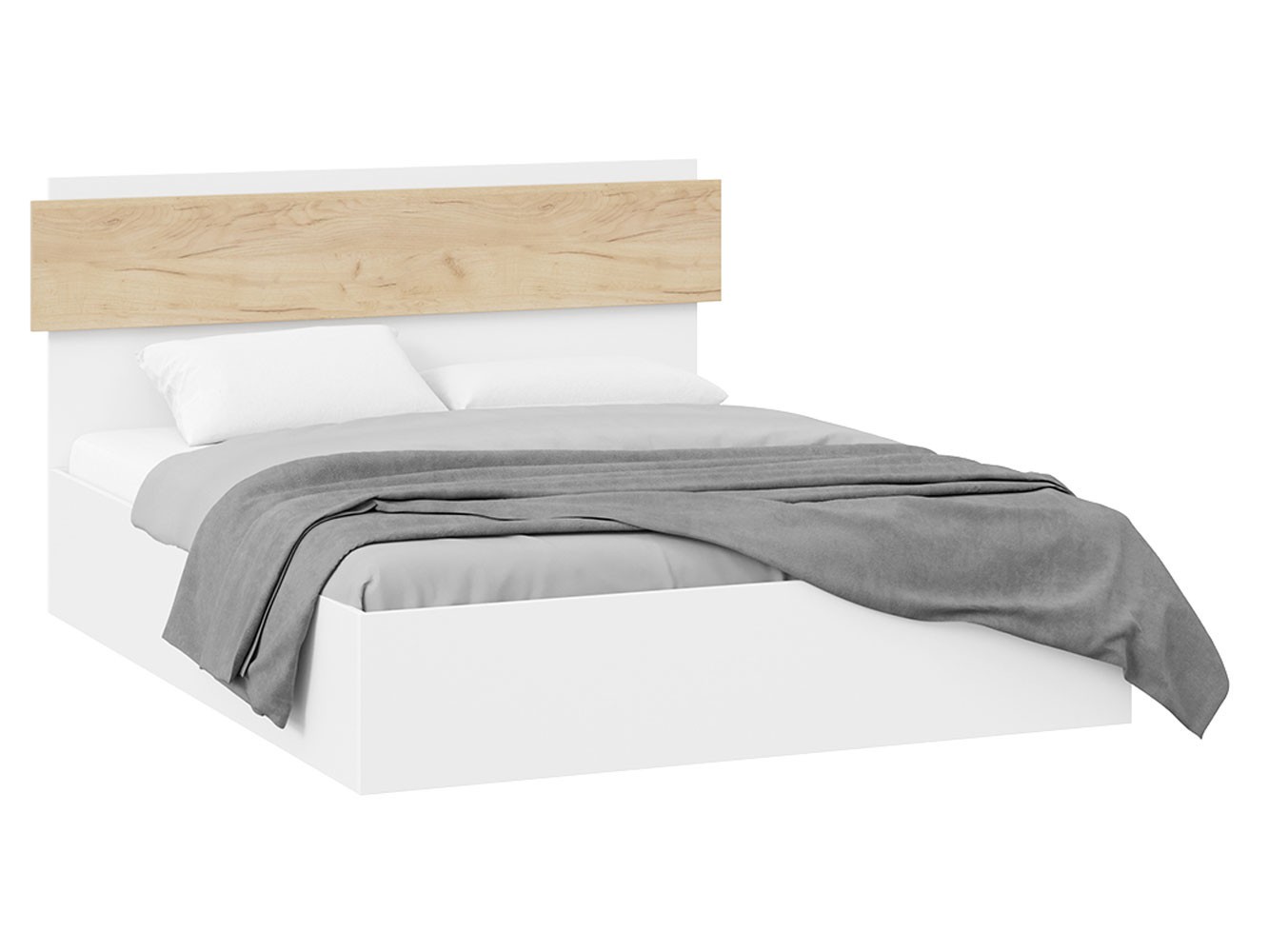 Двуспальная кровать  Нео Белый / Дуб Крафт золотой , С подъемным механизмом