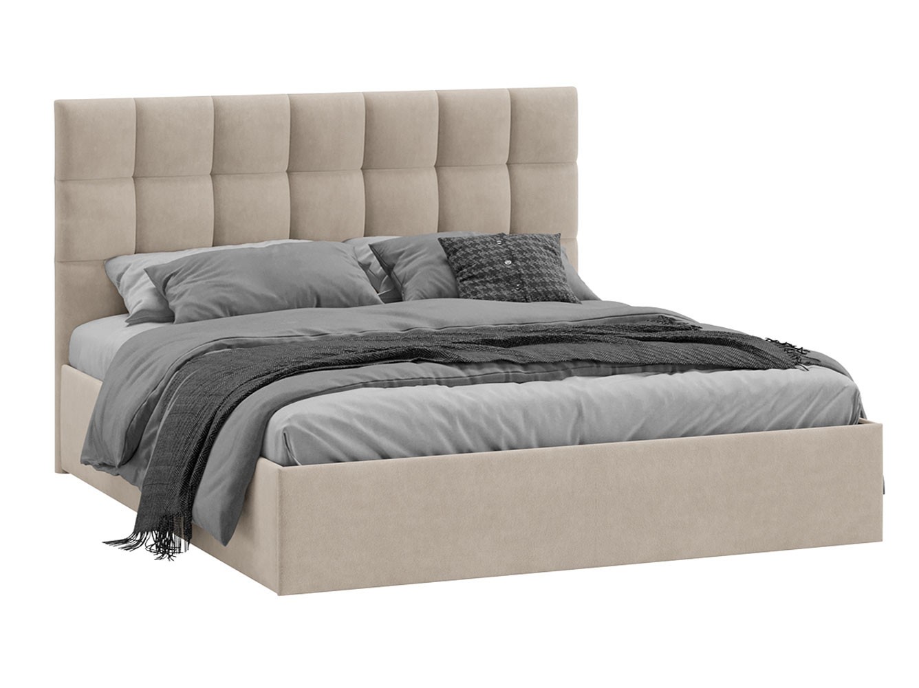 Двуспальная кровать  Эмбер Светлое мокко, велюр, С подъемным механизмом и дном для короба