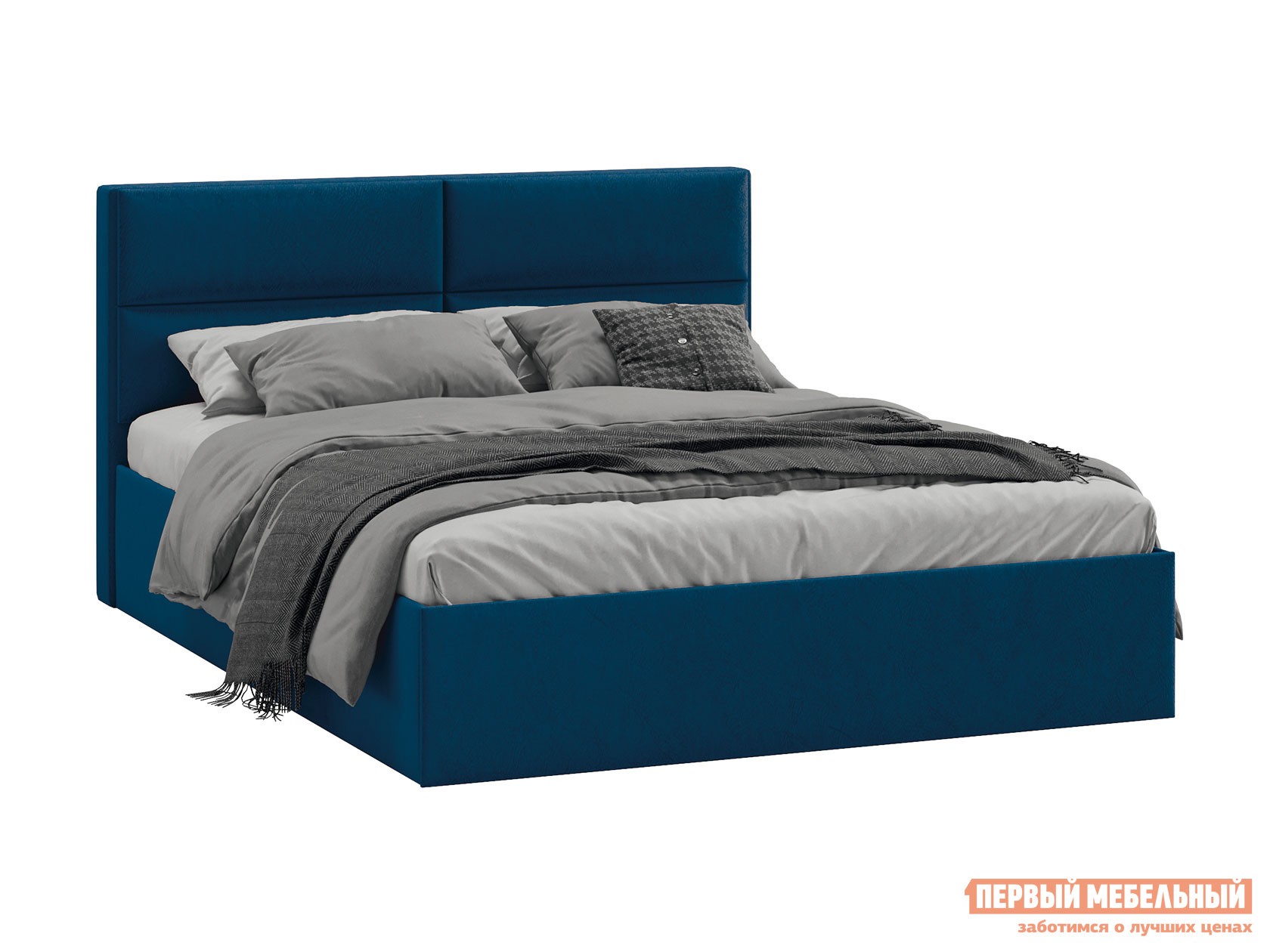 Двуспальная кровать  Грегори Синий, микровелюр, Без подъемного механизма