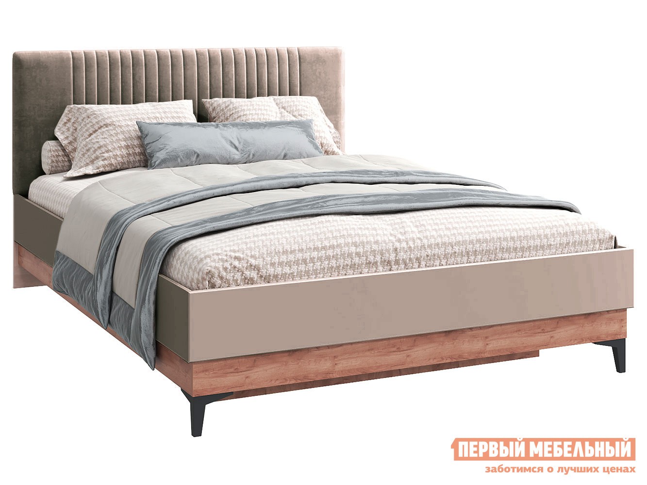 Двуспальная кровать  Тоскана ПМ Дуб табачный / Бренди Лайт, велюр, 160х200 см