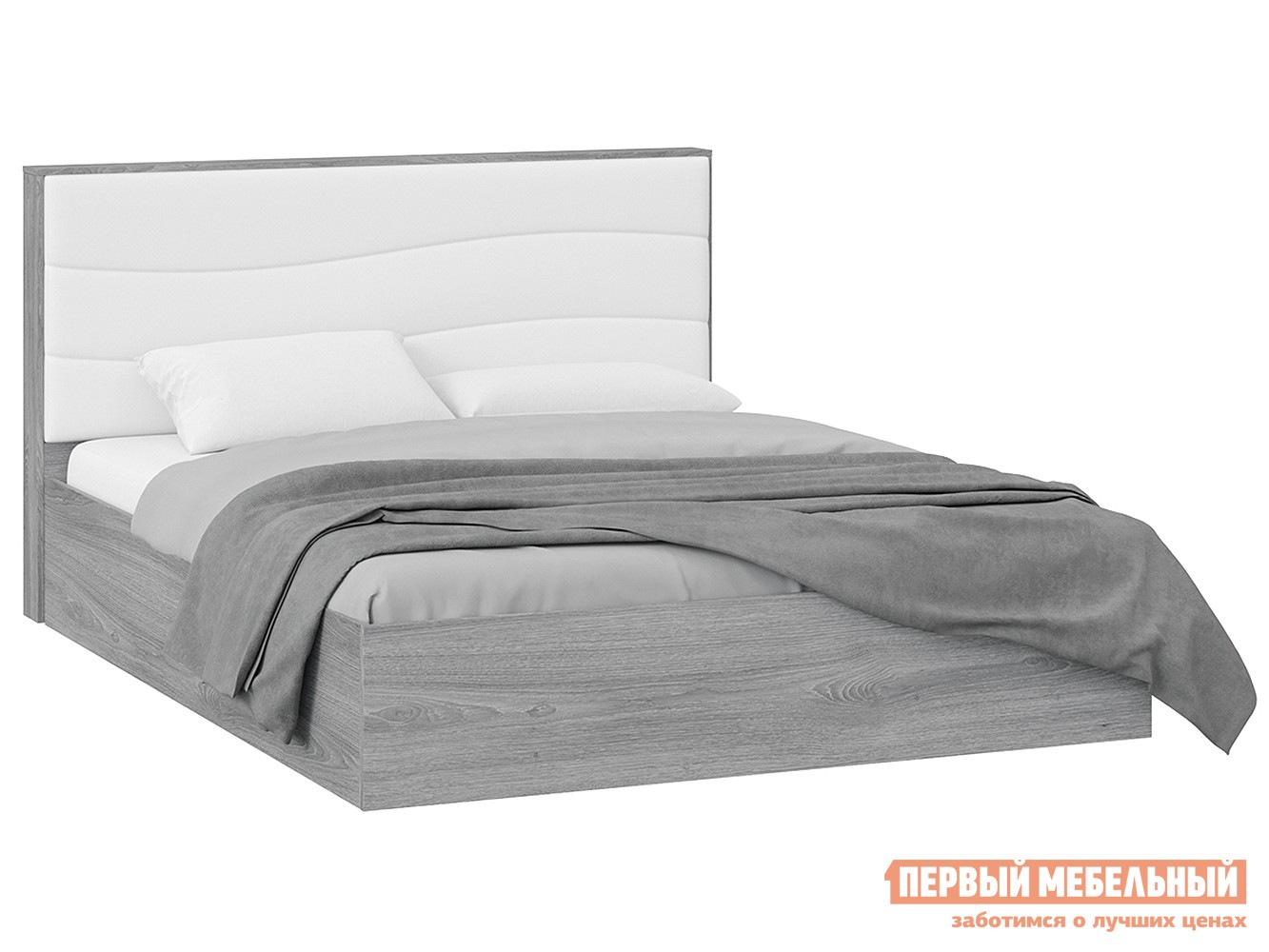 Двуспальная кровать  Миранда ПМ Дуб Гамильтон / Белый, экокожа, С подъемным механизмом