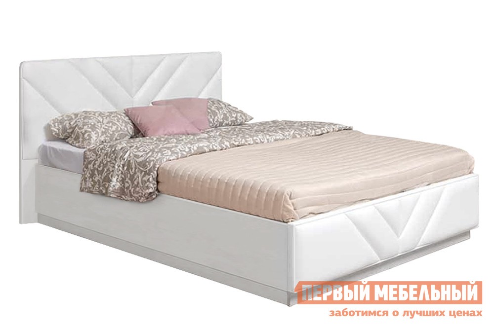 Двуспальная кровать  Амелия ПМ Шелковый камень / Экокожа белая