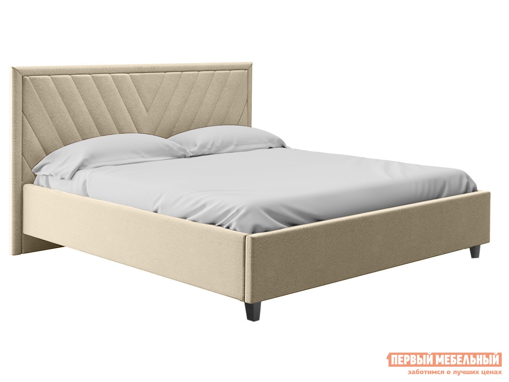 Двуспальная кровать  Саманта ПМ Кремовый, велюр, 180х200 см