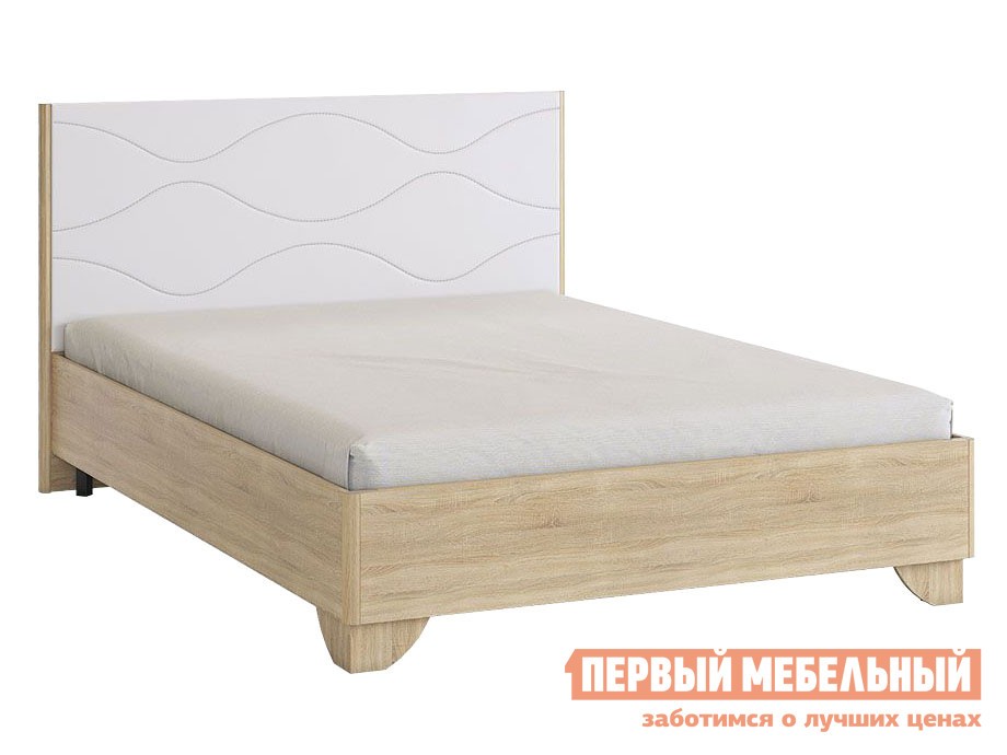 Двуспальная кровать  Зара Люкс Дуб Сонома / Белый, экокожа, 160х200 см