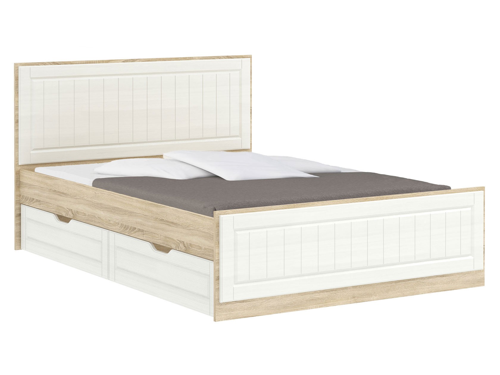 Двуспальная кровать  Оливия Лайт Дуб Сонома / Белое дерево, 140х200 см, С ящиками