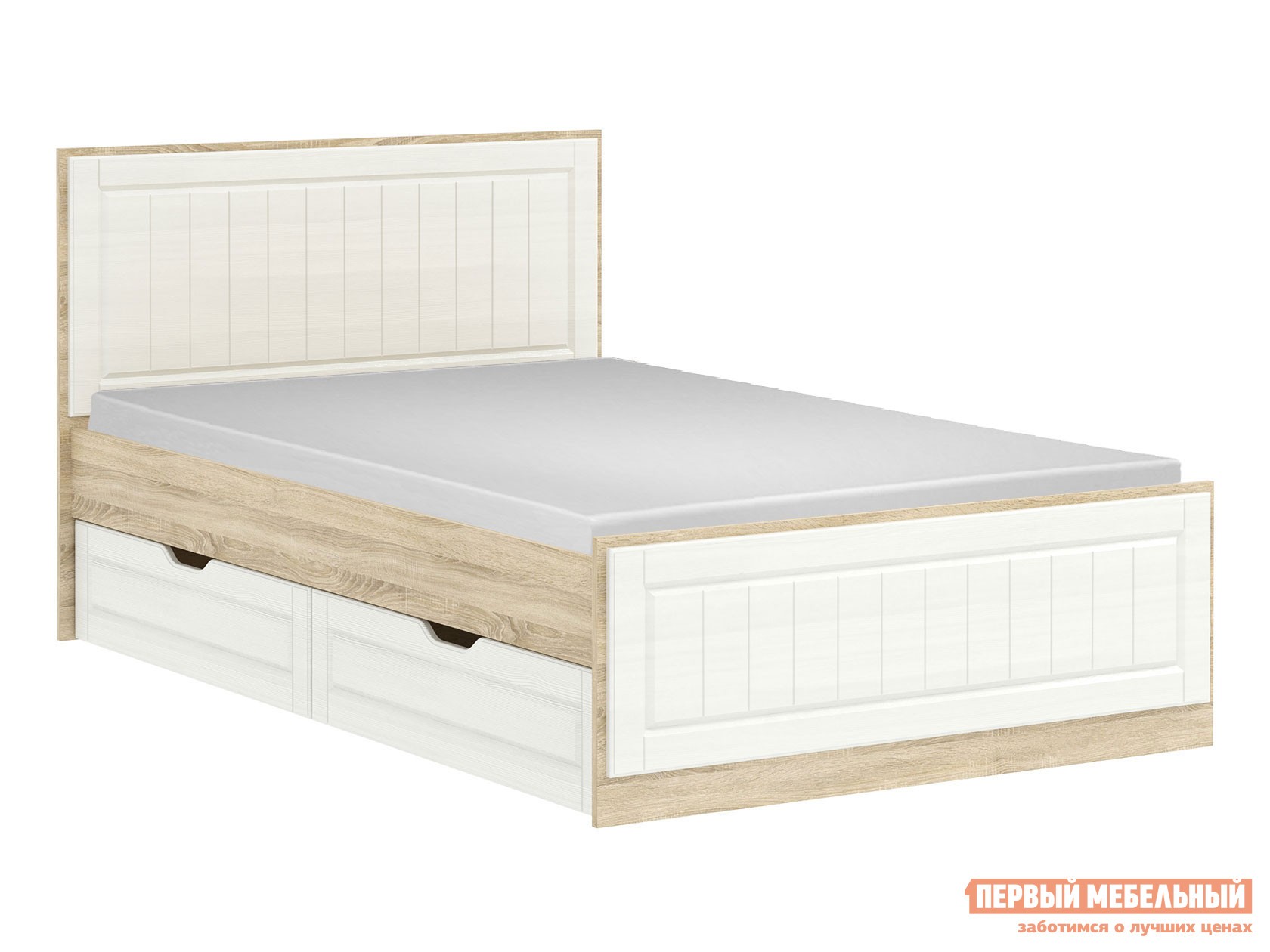 Двуспальная кровать  Оливия Лайт Дуб Сонома / Белое дерево, 120х200 см, С ящиками