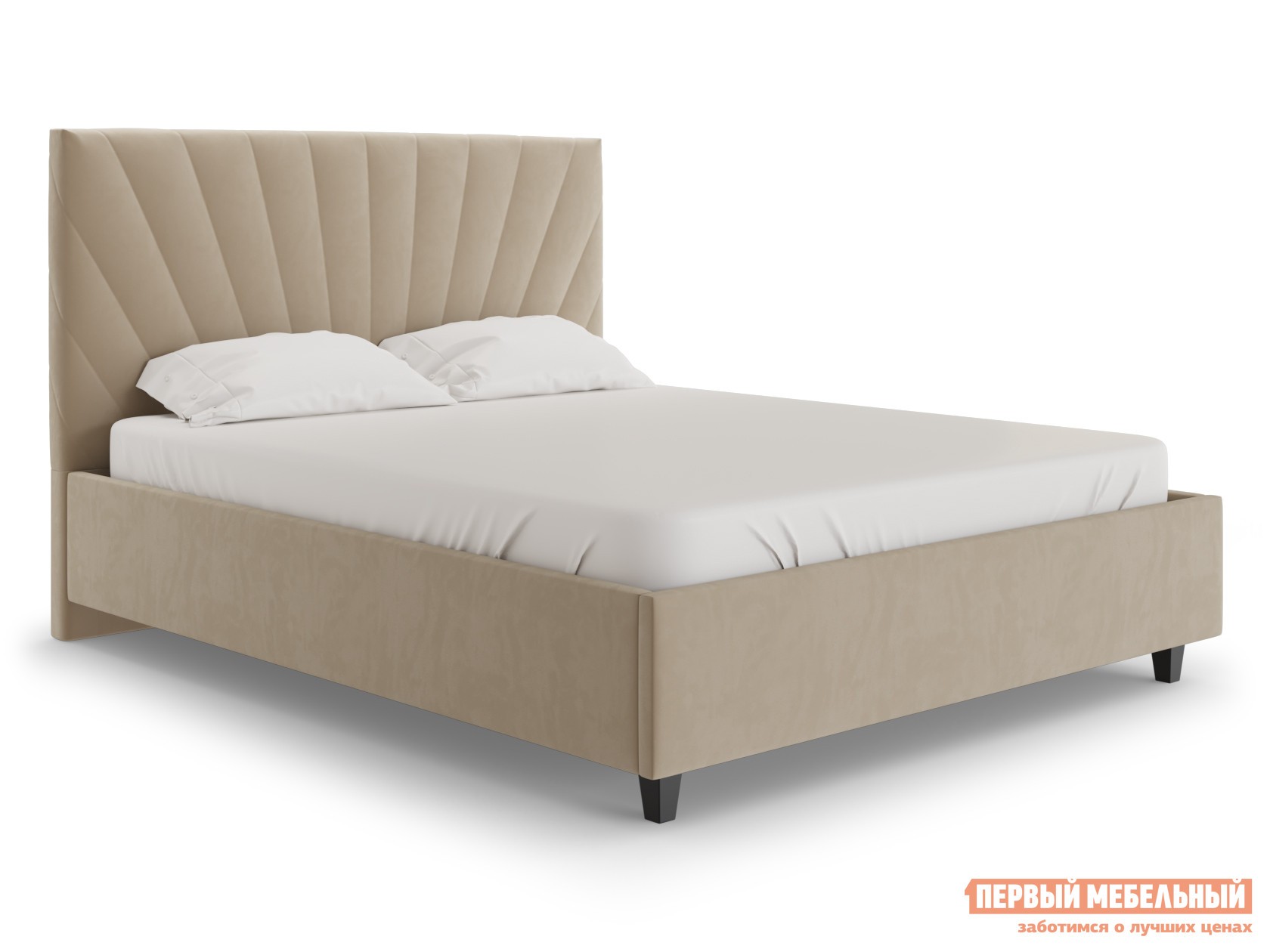 Двуспальная кровать  Марго Люкс ПМ Кремовый, велюр, 140х200 см