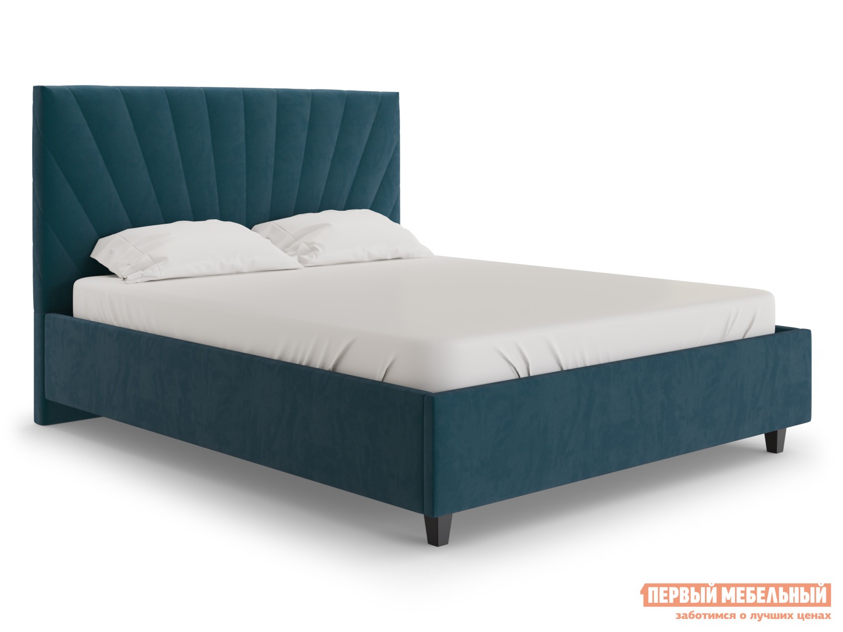 Двуспальная кровать  Марго Люкс ПМ Синий, велюр, 160х200 см