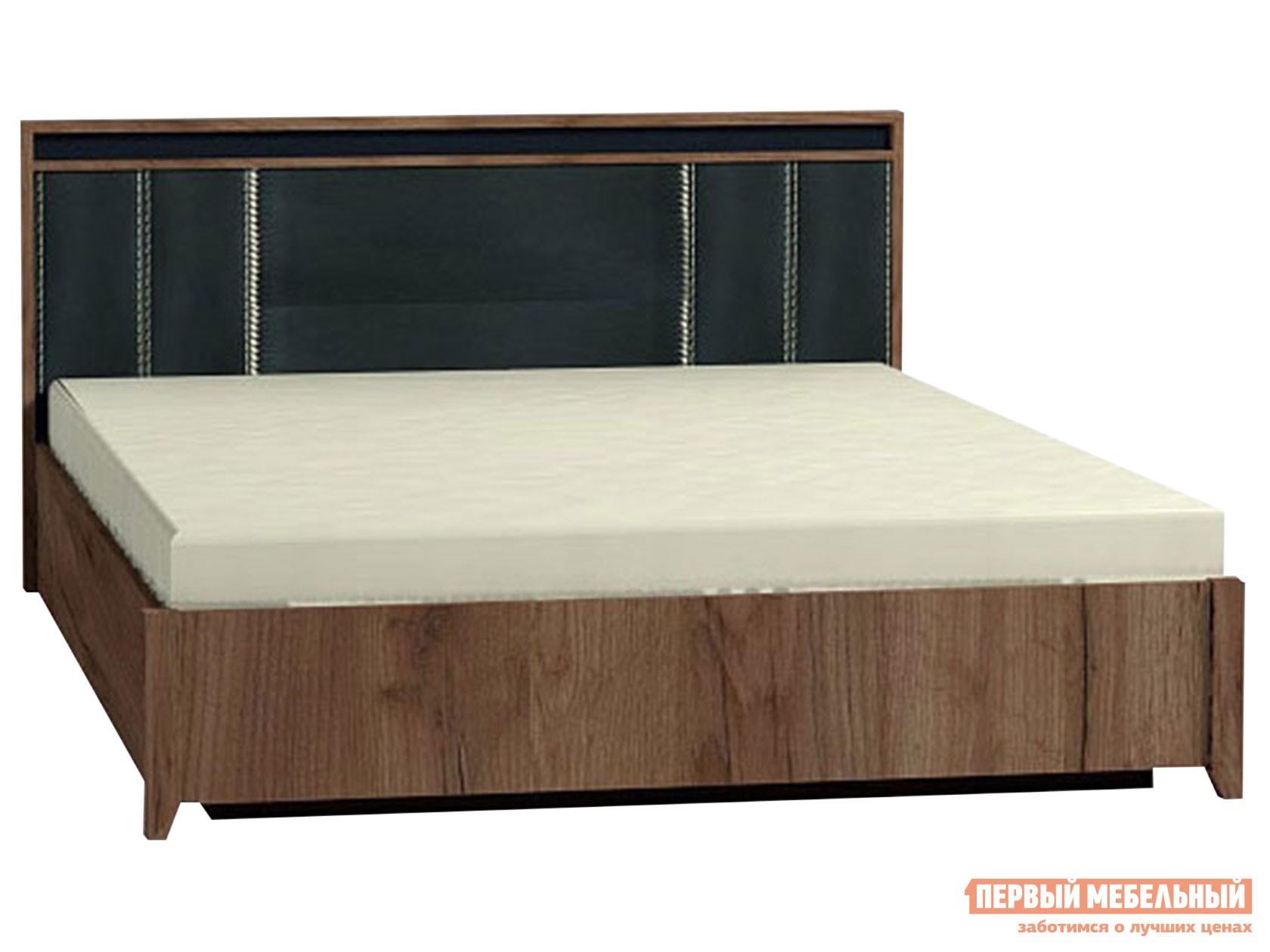 Двуспальная кровать  Натура Дуб табачный Craft / Черный, экокожа, 160х200 см, Анатомическое основание с подъемным механизмом