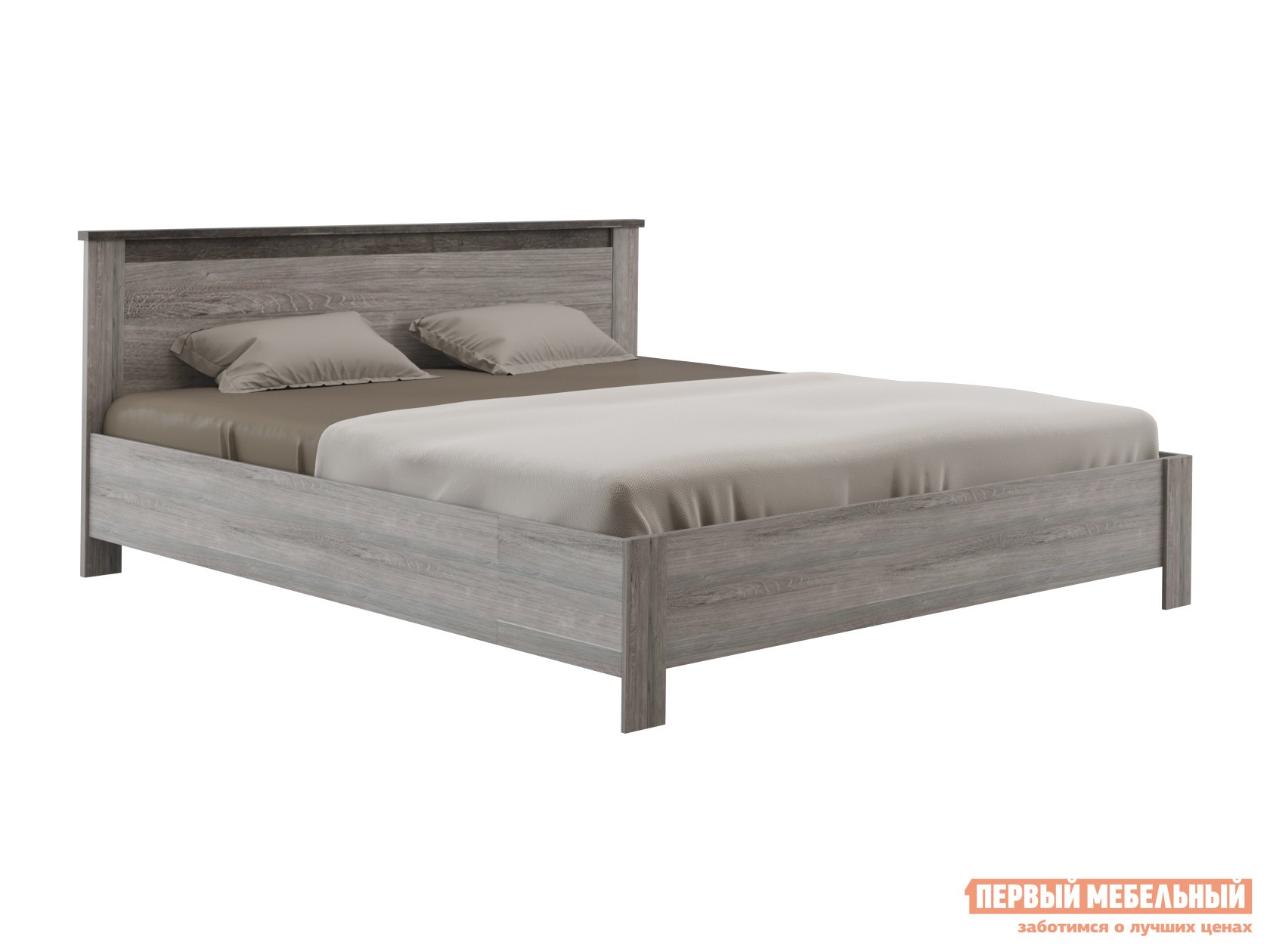 Двуспальная кровать  Денвер Риббек серый / Камень темный, 180х200 см, С основанием, С подъемным механизмом