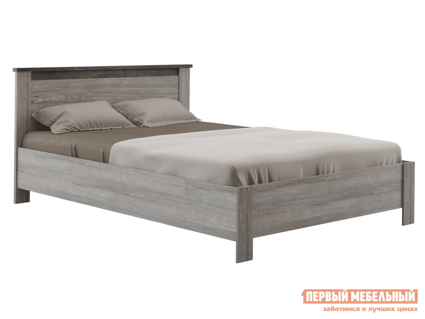 Двуспальная кровать  Денвер Риббек серый / Камень темный, 140х200 см, С основанием, С подъемным механизмом