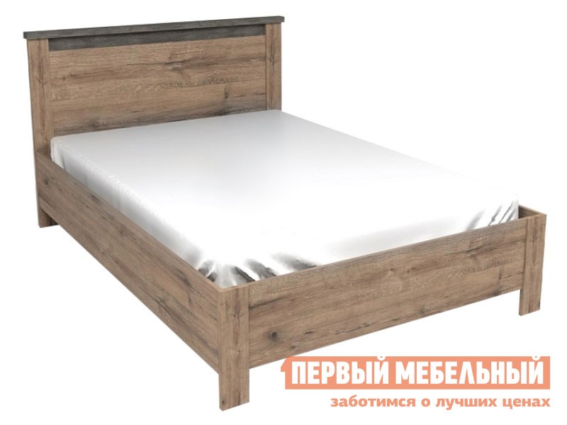 Двуспальная кровать  Денвер Дуб Веллингтон / Камень темный, 120х200 см, С основанием, Без подъемного механизма