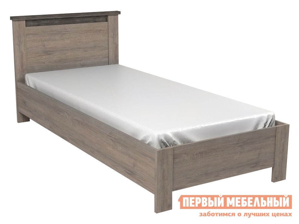 Двуспальная кровать  Денвер Риббек серый / Камень темный, 90х200 см, С основанием, Без подъемного механизма