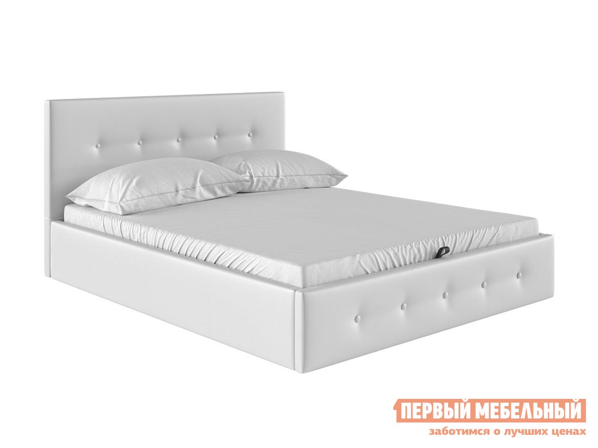 Двуспальная кровать  Колумбия ПМ Белый экокожа, 140х200 см