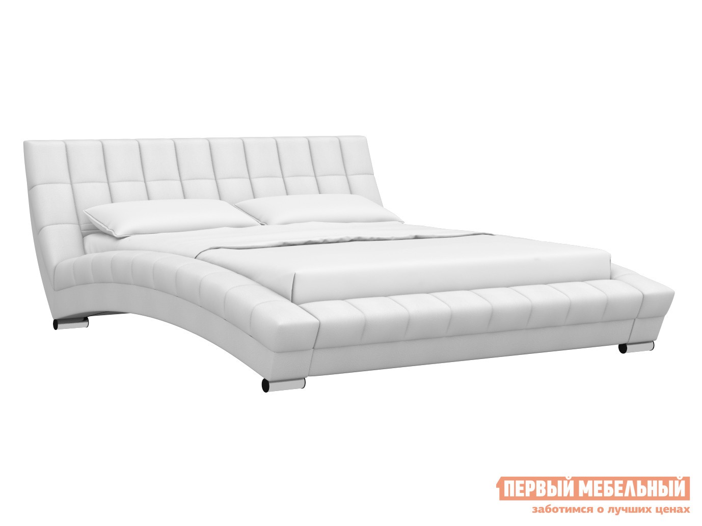 Двуспальная кровать  Оливия Люкс Белый, экокожа, 160х200 см