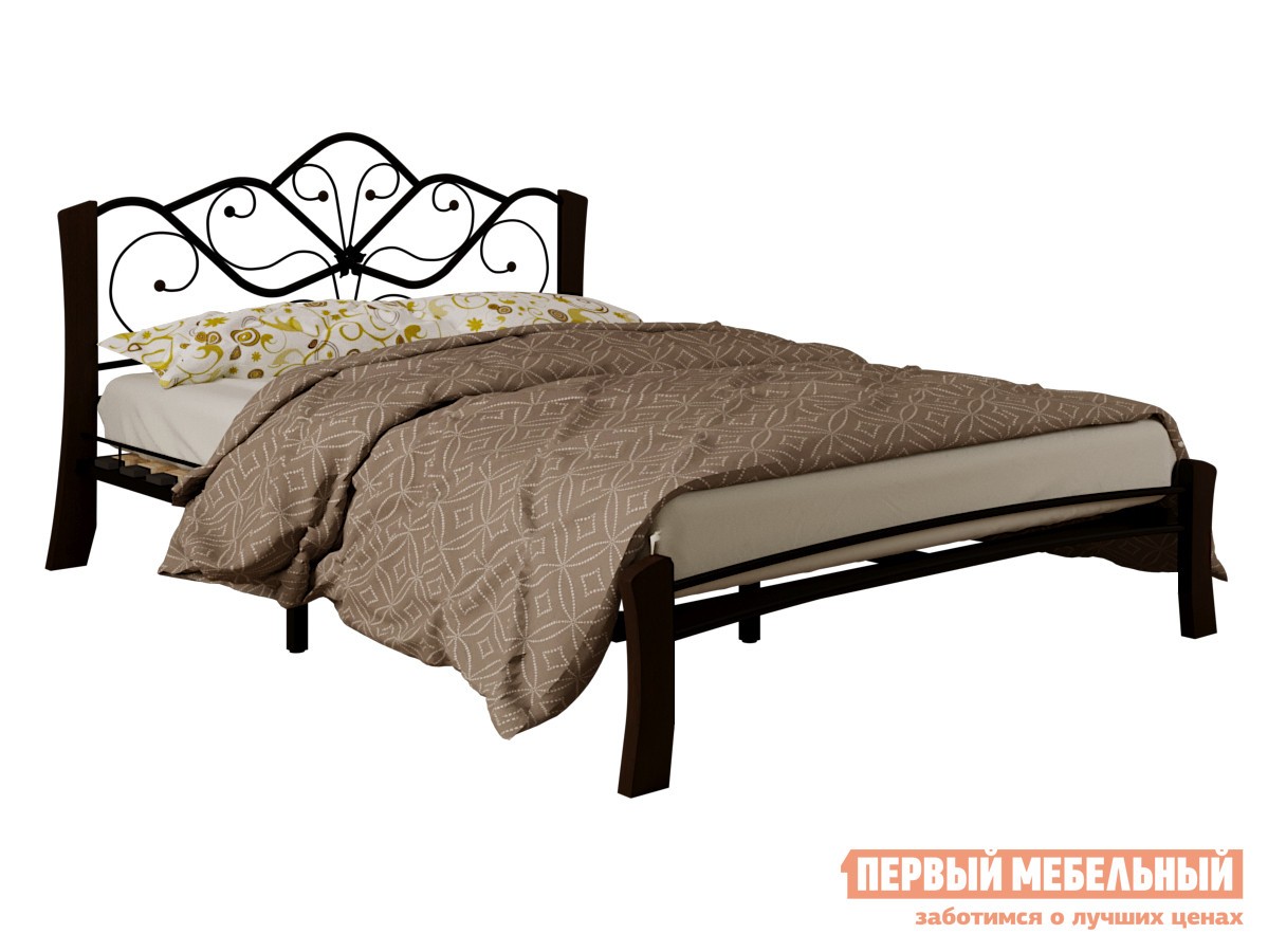 Двуспальная кровать  Веста Лайт Черный, металл / Шоколад, массив, 160х200 см