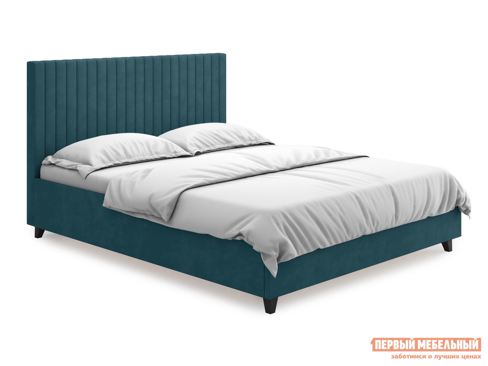 Двуспальная кровать  Кейси Люкс ПМ Синий, велюр, 160х200 см