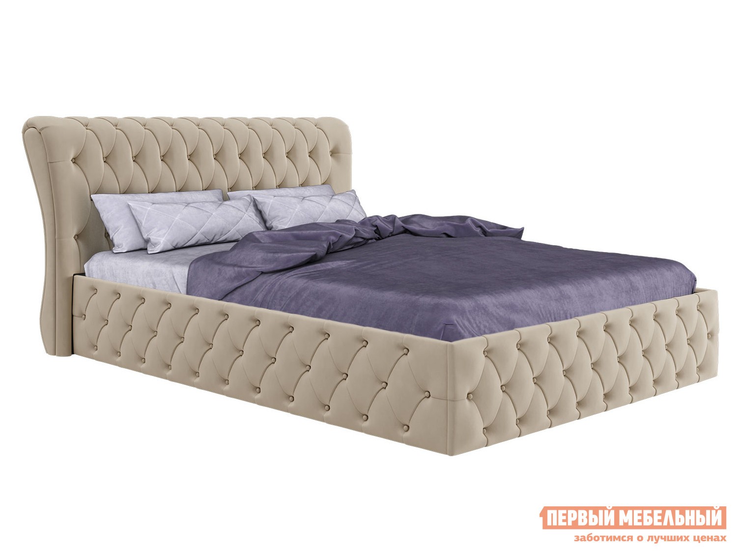 Двуспальная кровать  Камелия ПМ Бежевый, велюр, 180х200 см