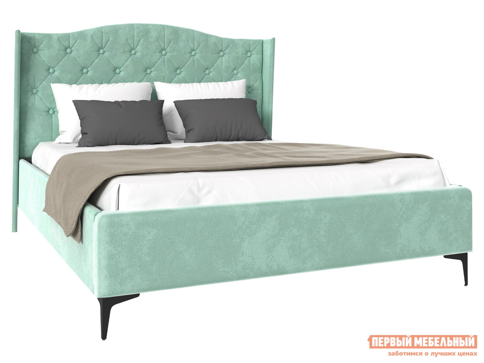 Двуспальная кровать  Танго ПМ Мятный, велюр, 160х200 см