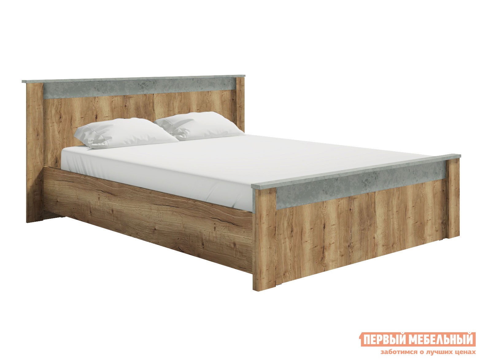 Двуспальная кровать  Трамп Дуб Крафт / Метрополитан Грей, Жесткая, 160х200 см, С реечным основанием