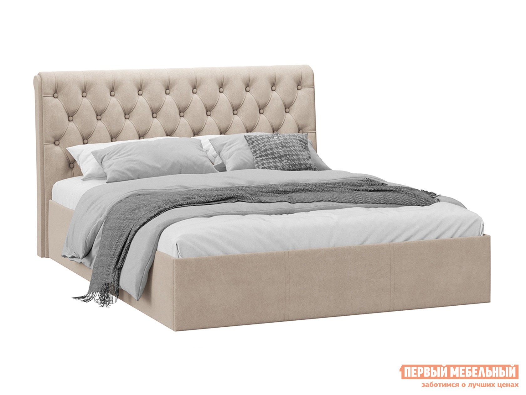 Двуспальная кровать  Скарлет ПМ Светлое мокко, велюр, 160х200 см